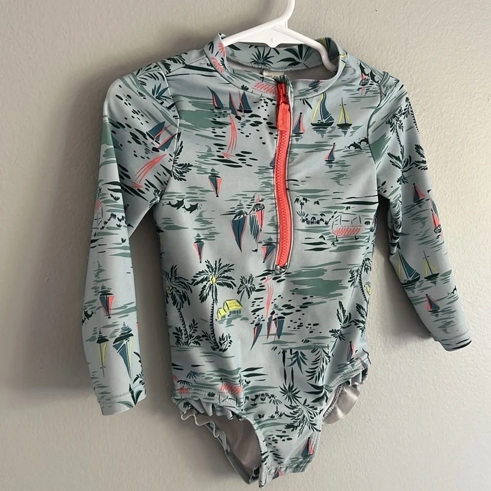 Carter's Kids Swim Rashguard - Gray with Pink and Green Accents